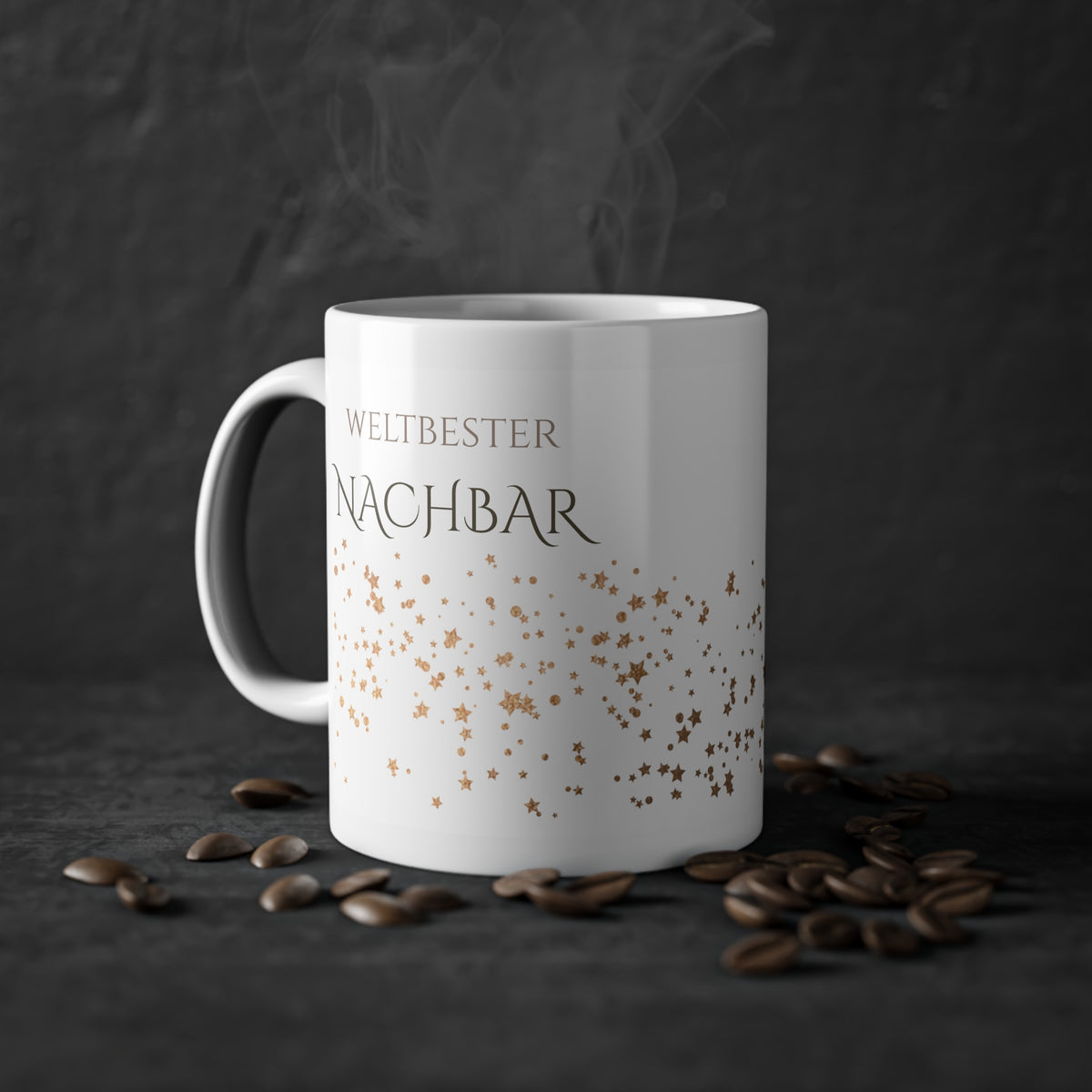 Weisse Tasse golden Glitter "weltbester Nachbar"