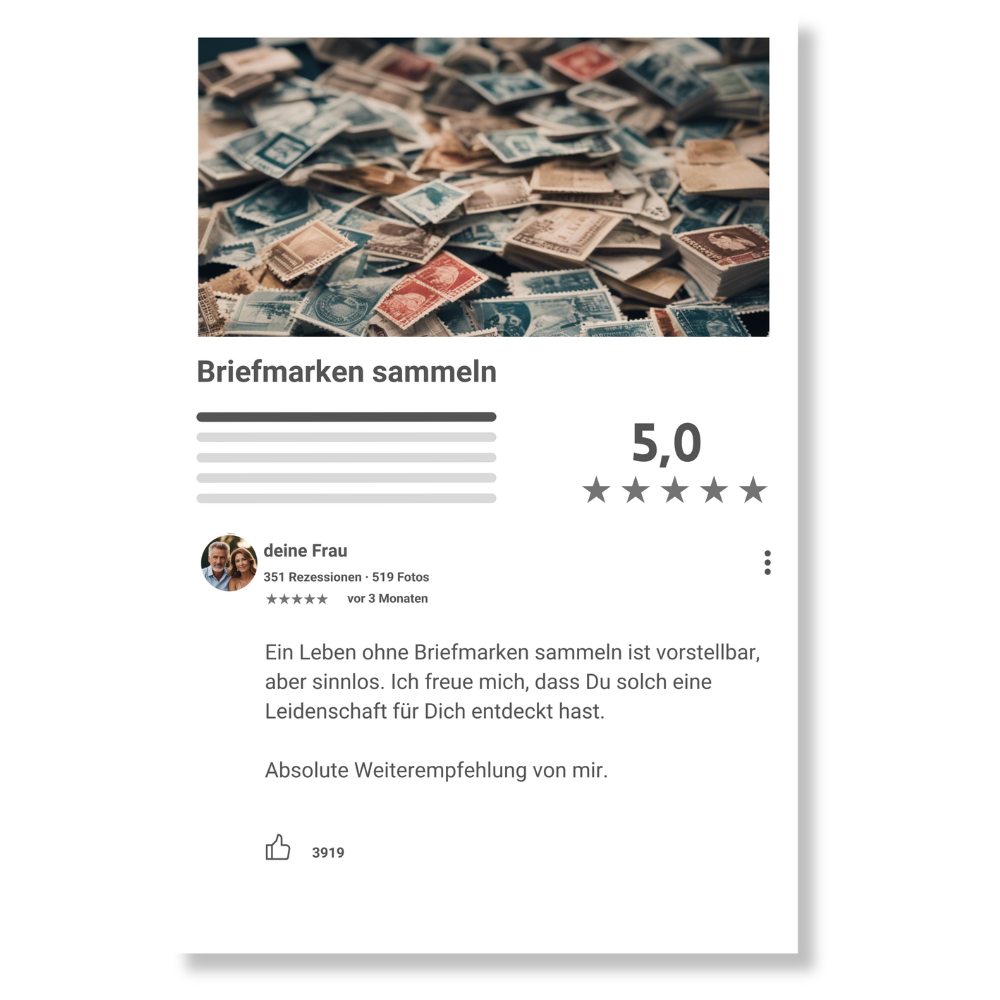 Internet Bewertung Acrylglas Hobby Briefmarken personalisierbar mit Foto & Text
