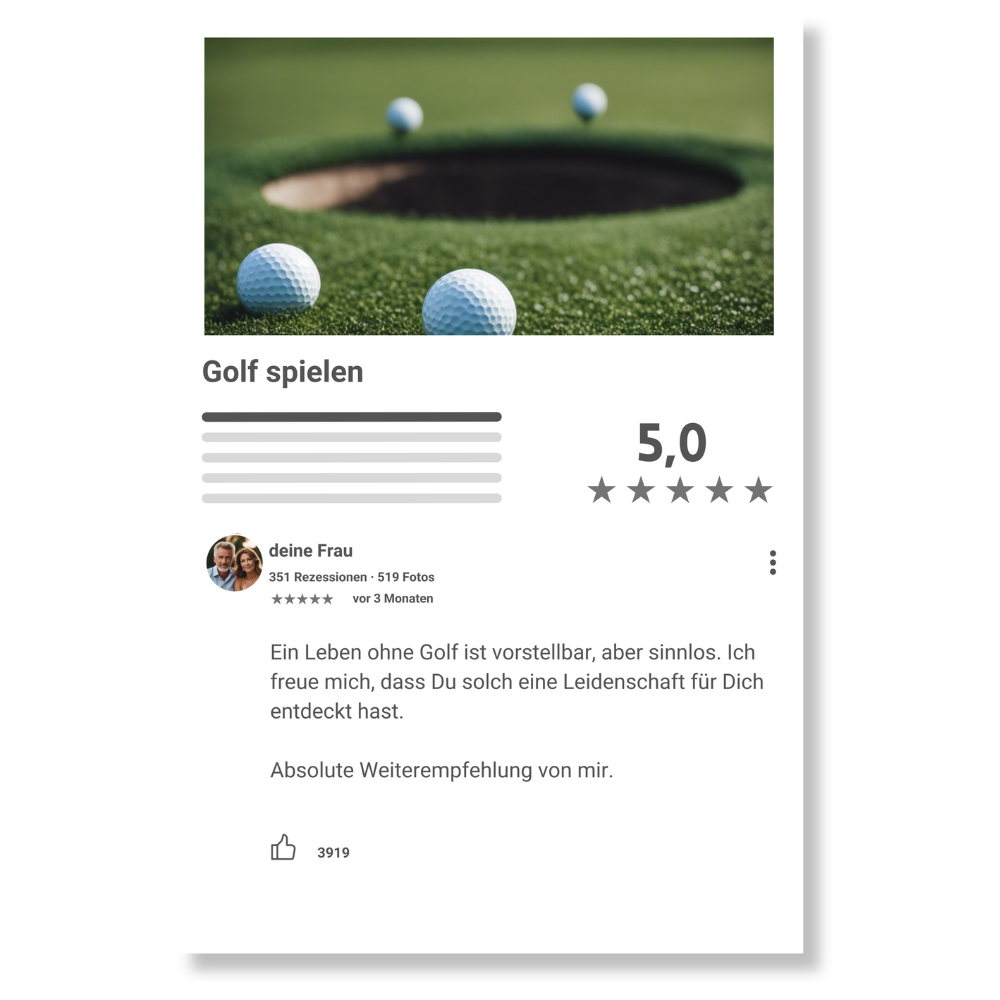 Internet Bewertung Acrylglas Hobby Golf personalisierbar mit Foto & Text