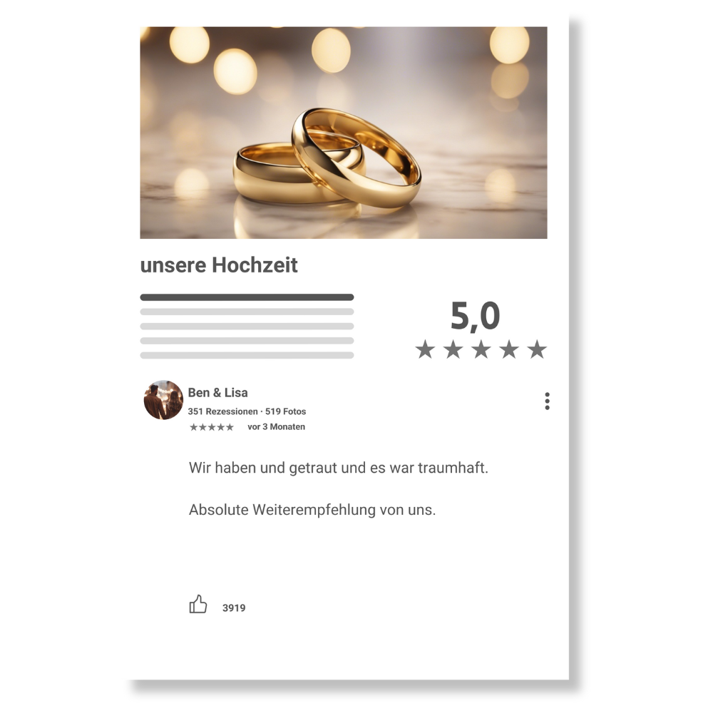 Internet Bewertung Acrylglas zur Hochzeit personalisierbar mit Foto & Text