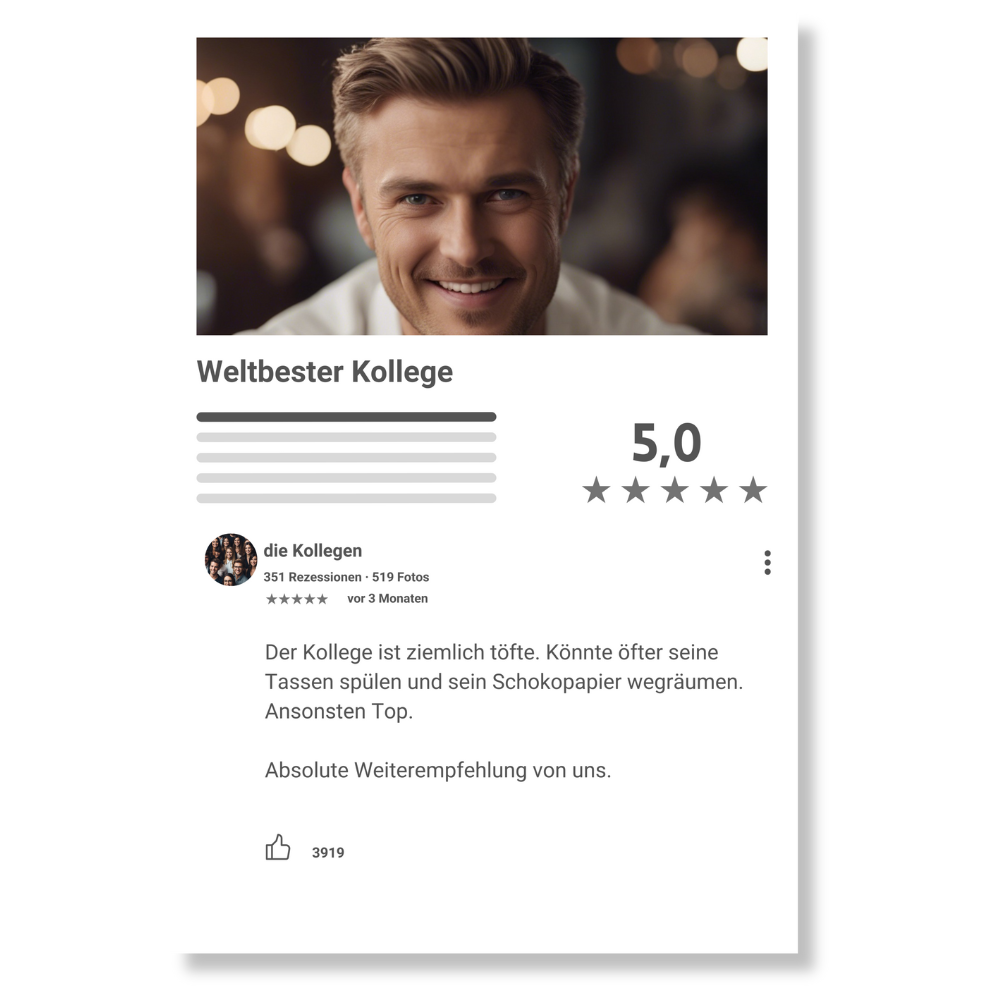 Internet Bewertung Acrylglas für Deinen Kollegen personalisierbar mit Foto & Text