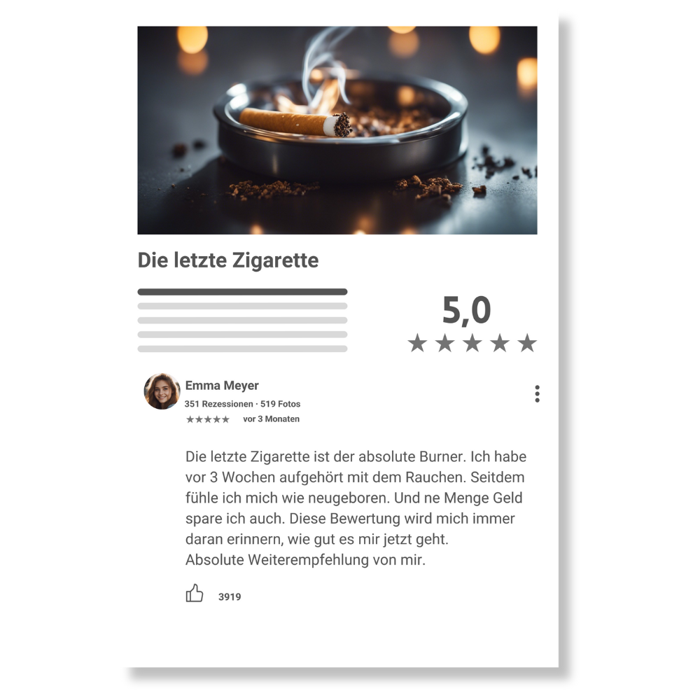 Internet Bewertung Acrylglas letzte Zigarette personalisierbar mit Foto & Text