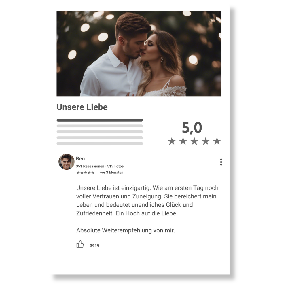 Internet Bewertung Acrylglas Liebe personalisierbar mit Foto & Text