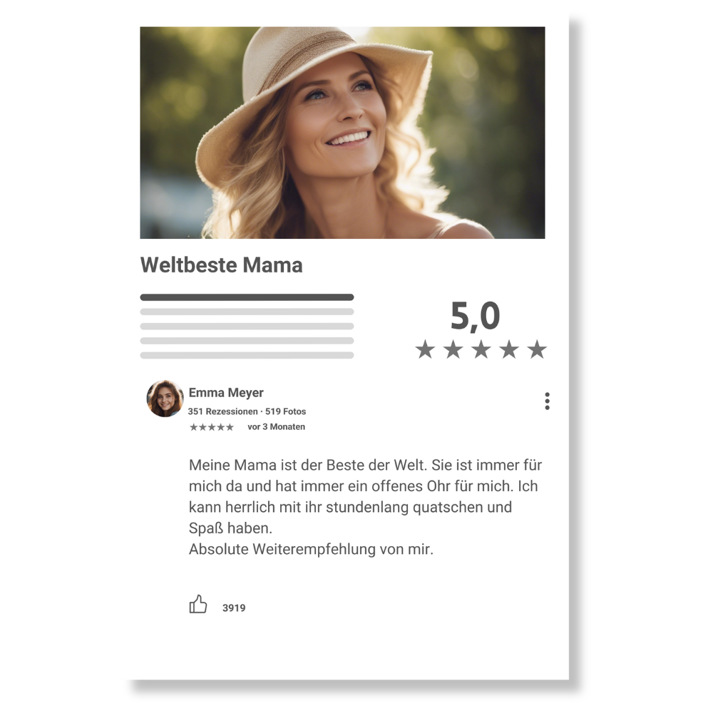 Internet Bewertung Acrylglas für Deine Mama personalisierbar mit Foto & Text