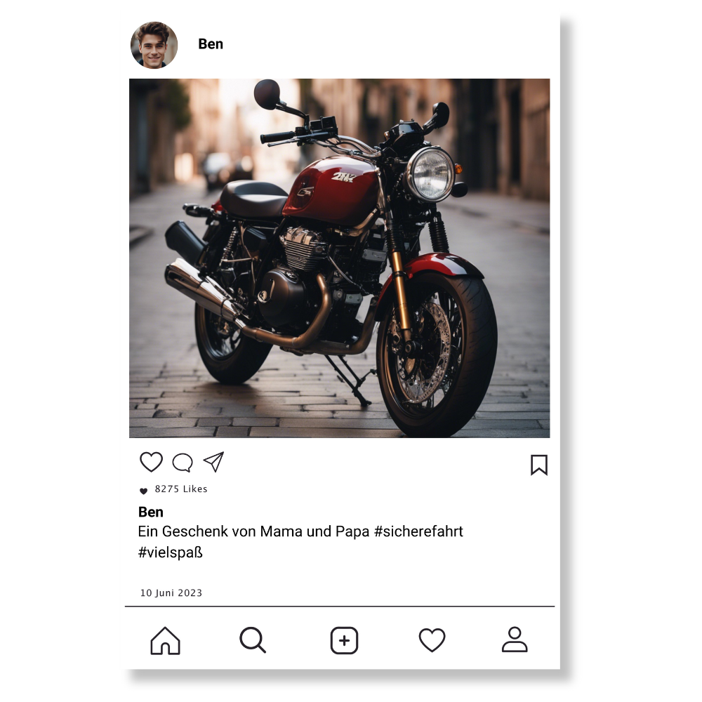Social Media Post Acrylglas Motorrad personalisierbar mit Foto & Text