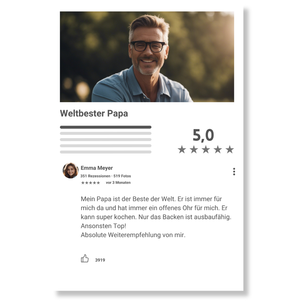 Internet Bewertung Acrylglas für Deinen Papa personalisierbar mit Foto & Text