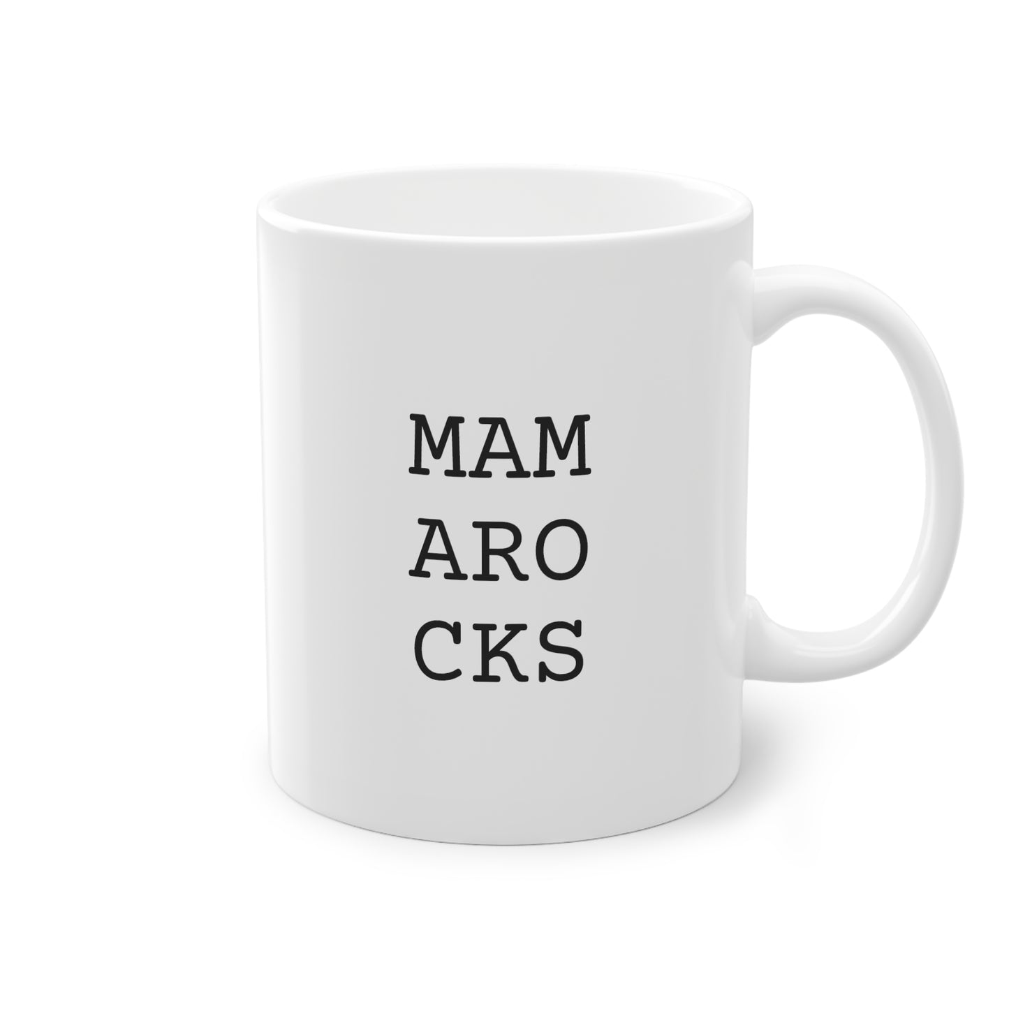 Weisse Design Tasse "Mama rocks"