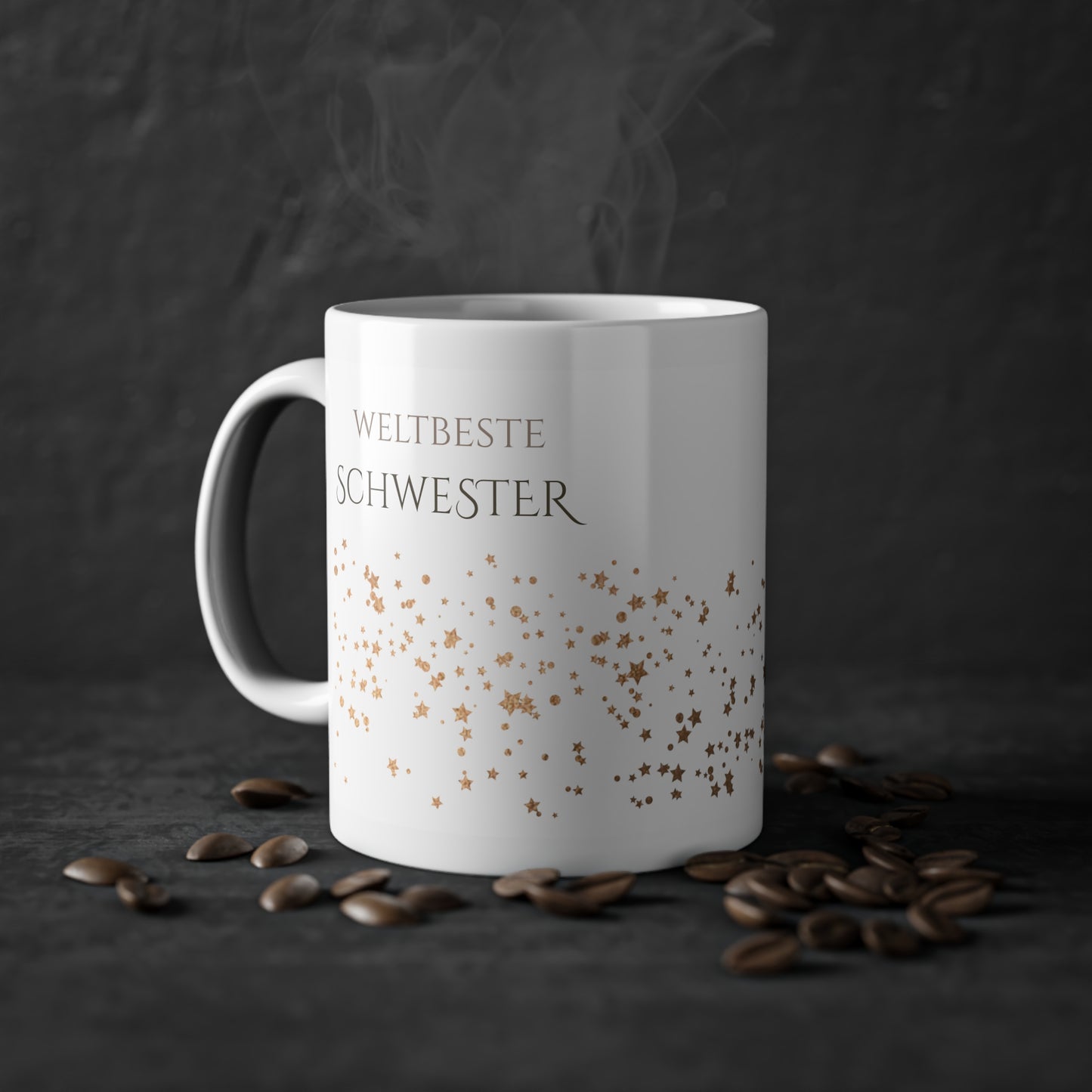 Weisse Tasse golden Glitter "weltbeste Schwester"