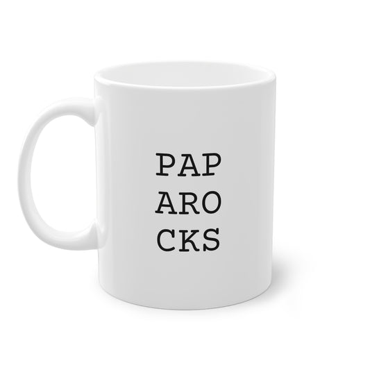 Weisse Design Tasse "Papa rocks"