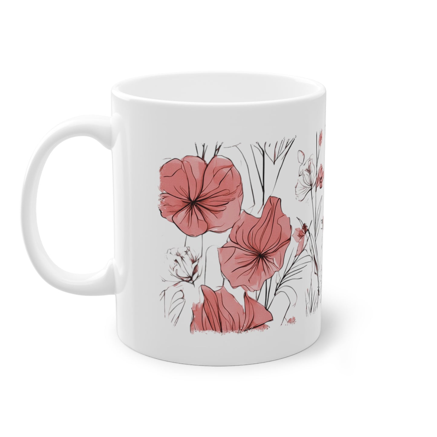 Weisse Tasse rote Blumen