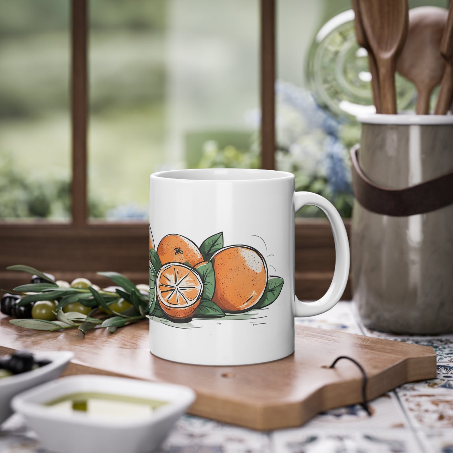 Weisse Tasse "Orangen"