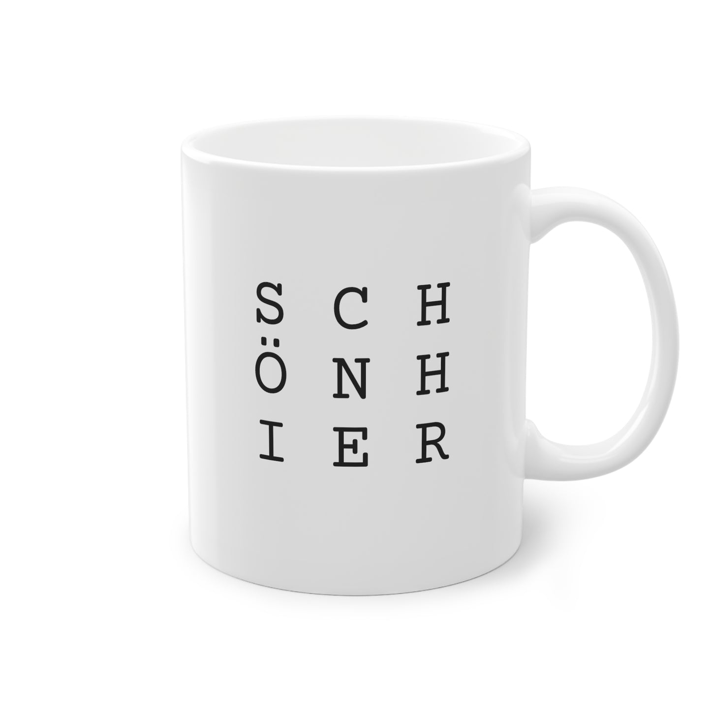 Weisse Design Tasse "Schön hier"