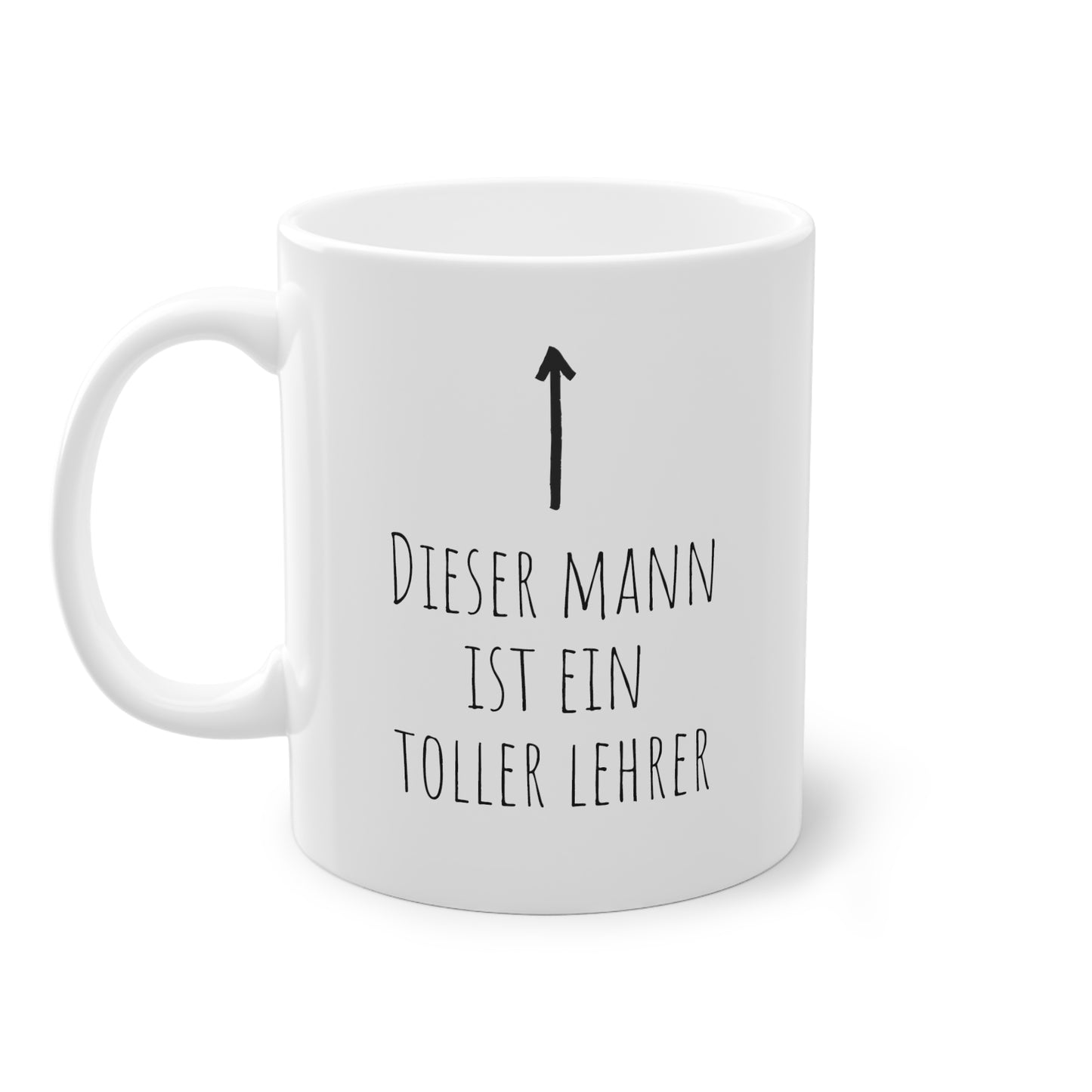 Weisse Tasse mit Pfeil "toller Lehrer"