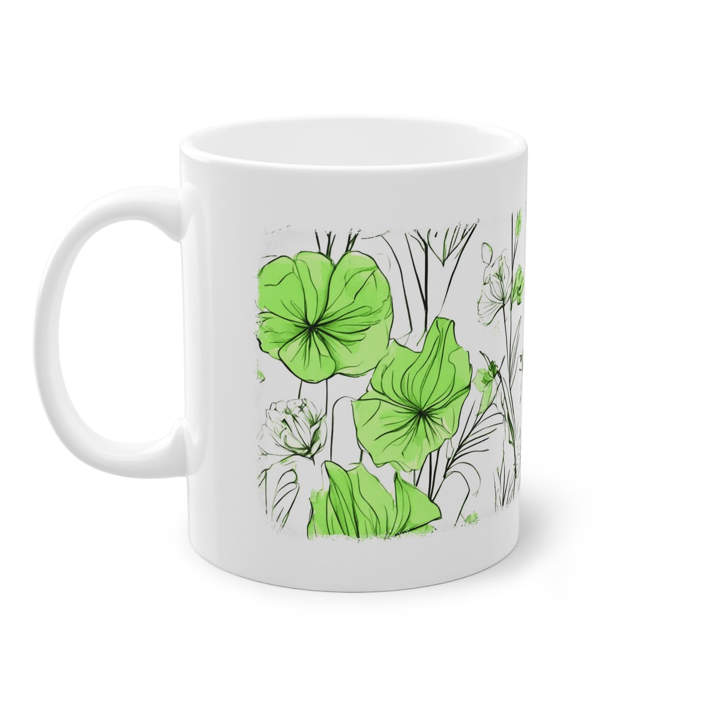 Weisse Tasse grüne Blumen