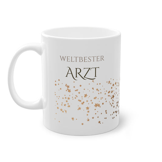 Weisse Tasse golden Glitter "weltbester Arzt"