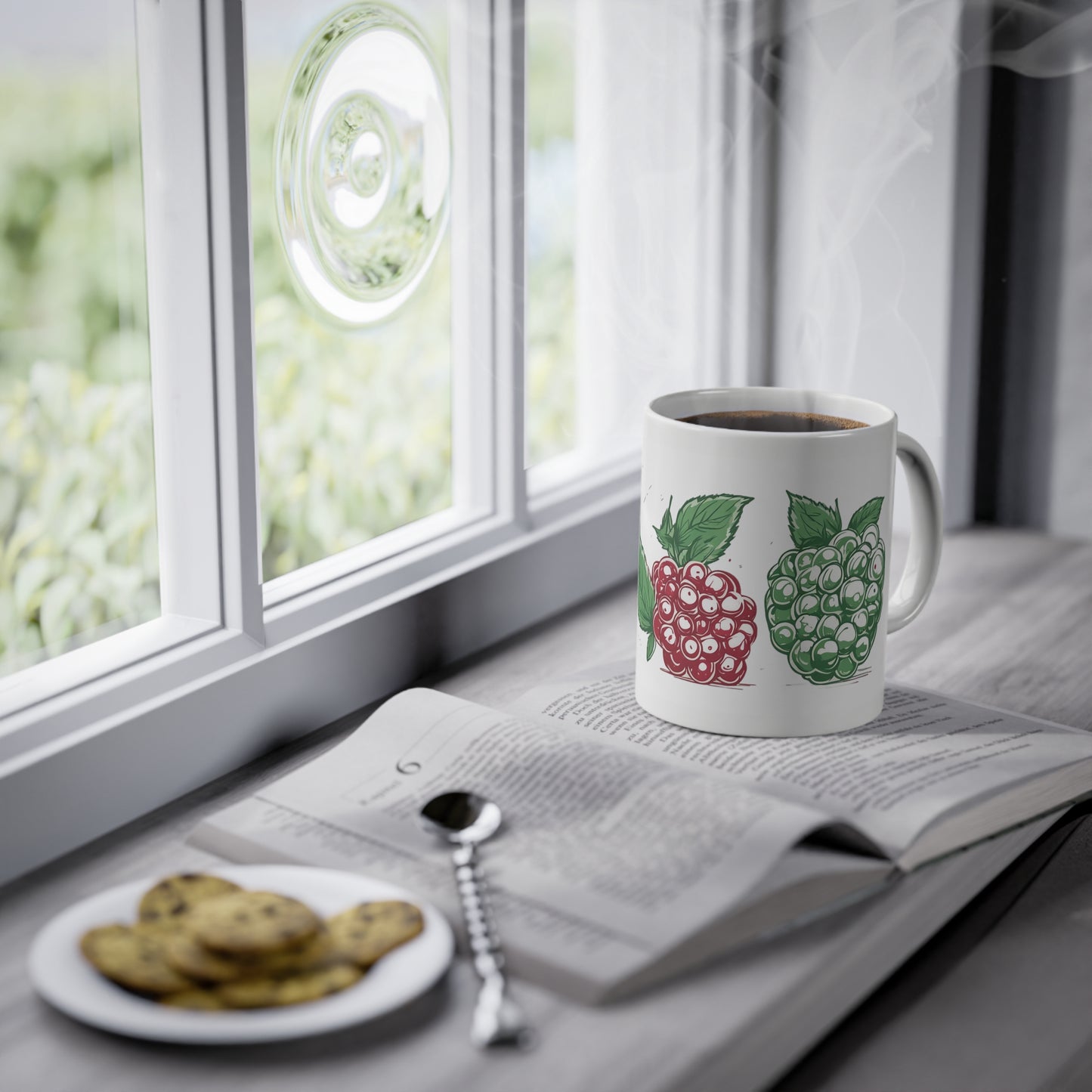 Weisse Tasse "Himbeeren"