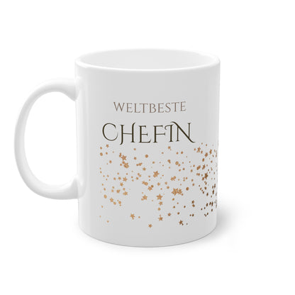 Weisse Tasse golden Glitter "weltbeste Chefin"