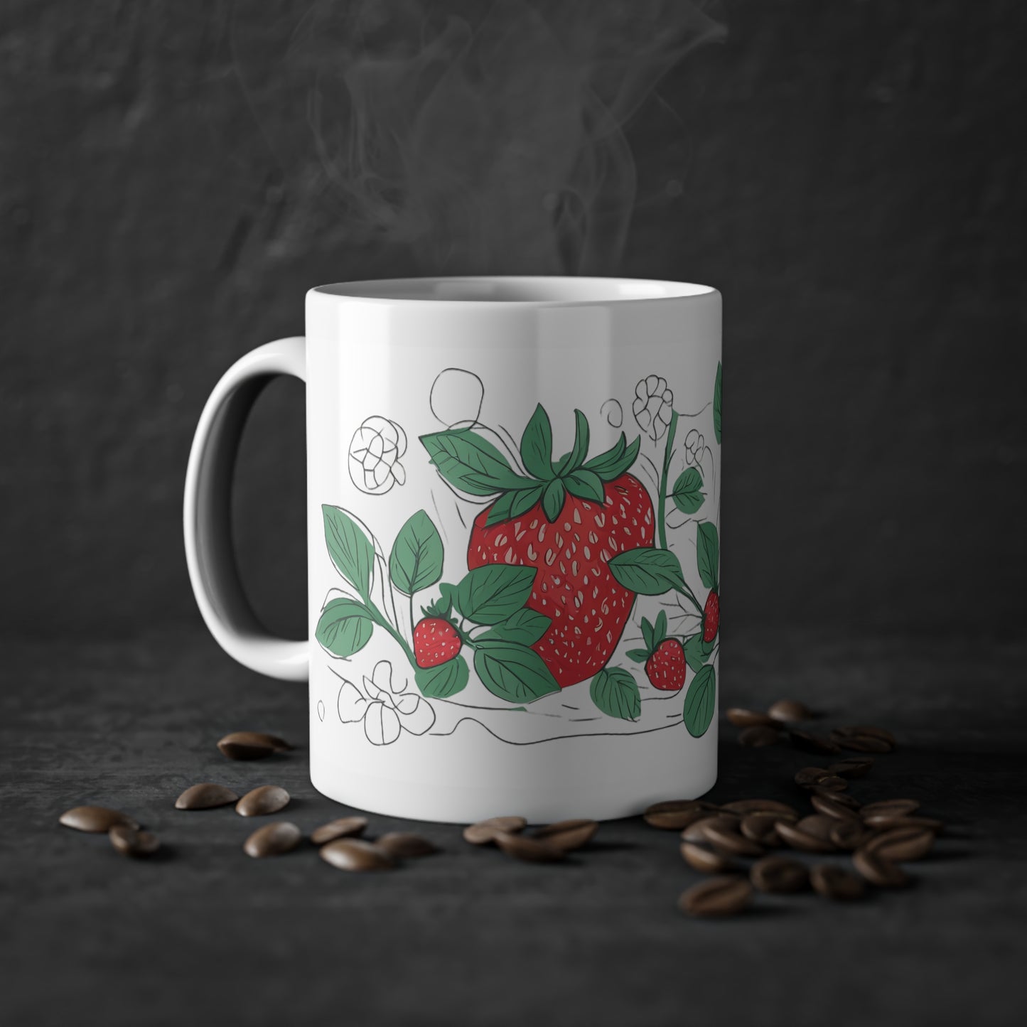 Weisse Tasse "Erdbeeren"