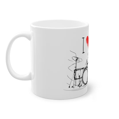 Weisse Tasse "I love Drums"