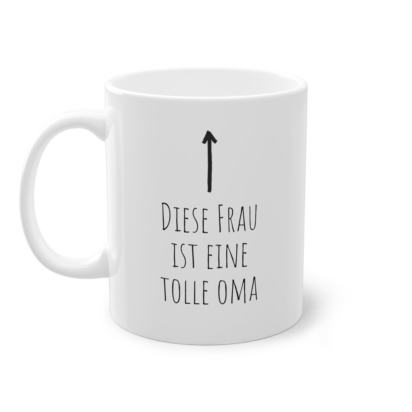 Weisse Tasse mit Pfeil "tolle Oma"