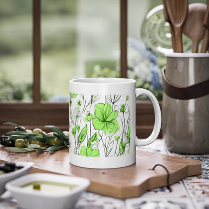 Weisse Tasse grüne Blumen