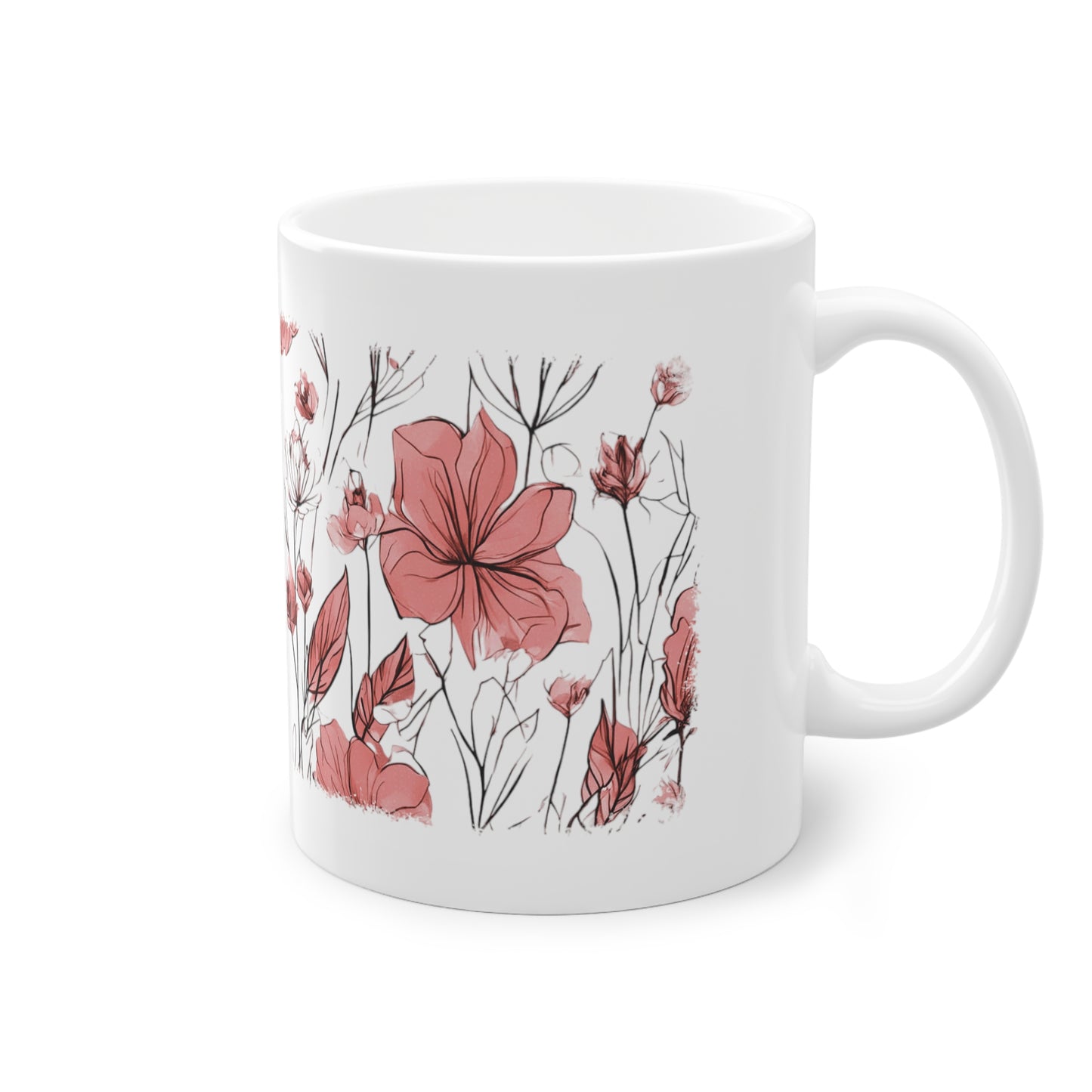 Weisse Tasse rote Blumen