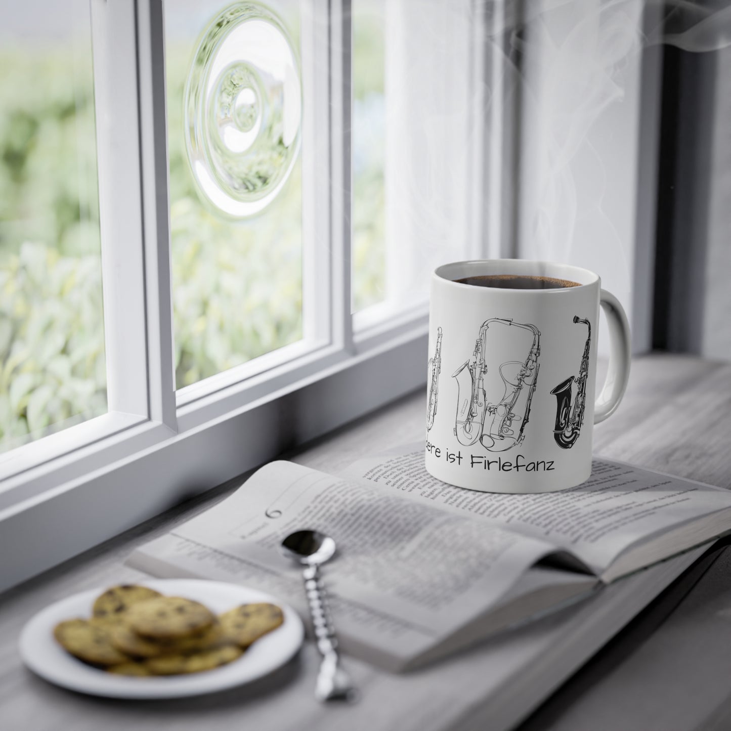 Weisse Musik Tasse "Saxophon"