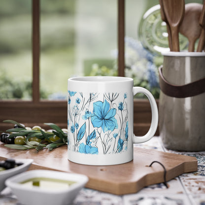 Weisse Tasse blaue Blumen