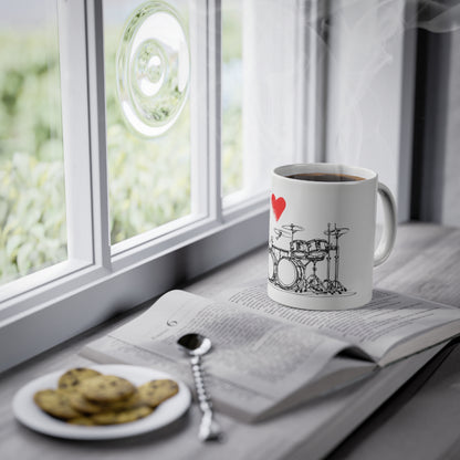 Weisse Tasse "I love Drums"