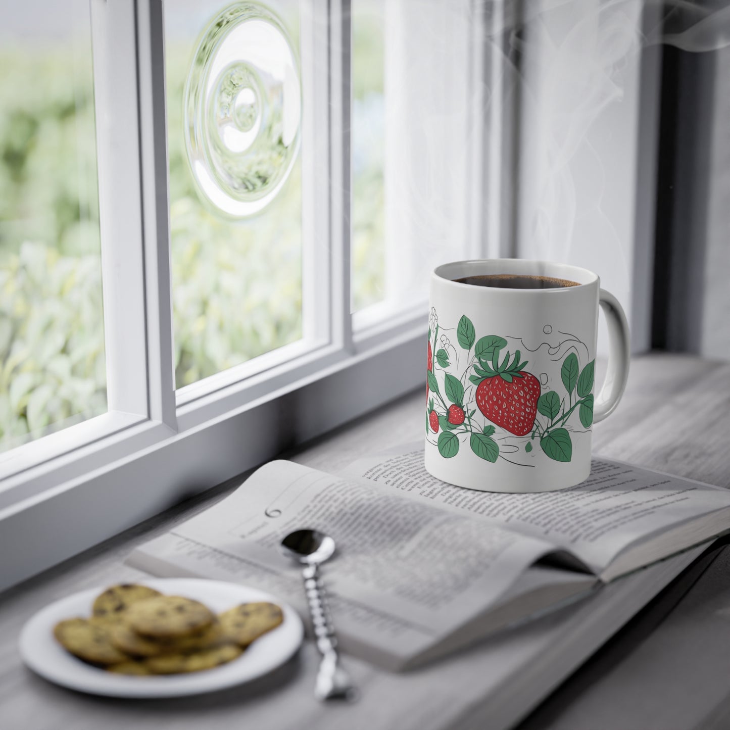 Weisse Tasse "Erdbeeren"