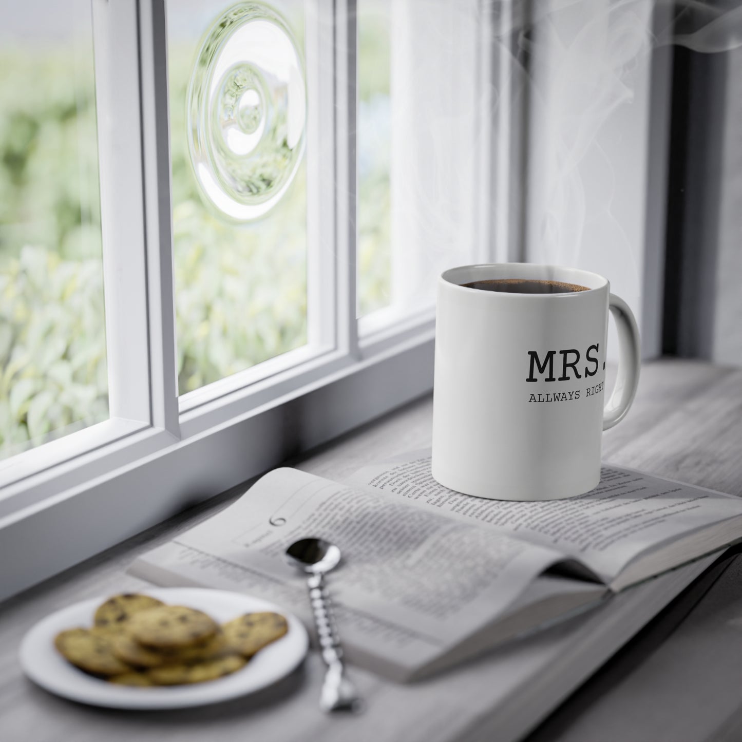 Weisse Design Partnertasse "Mrs."