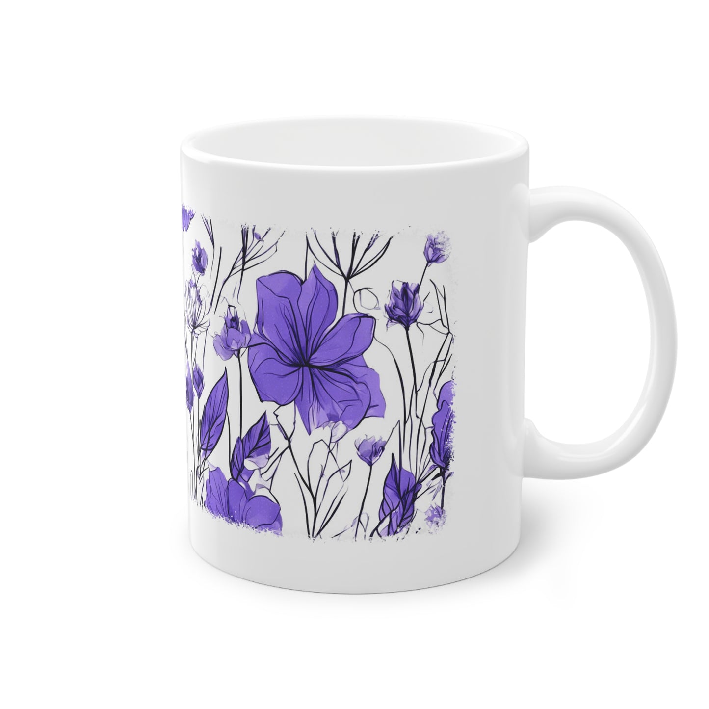 Weisse Tasse lila Blumen