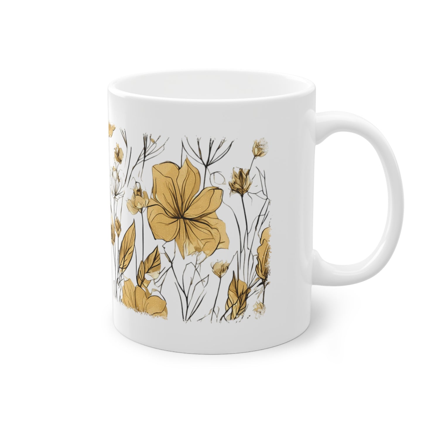 Weisse Tasse ocker Blumen