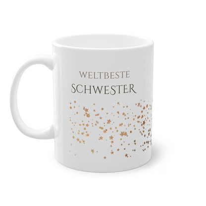 Weisse Tasse golden Glitter "weltbeste Schwester"