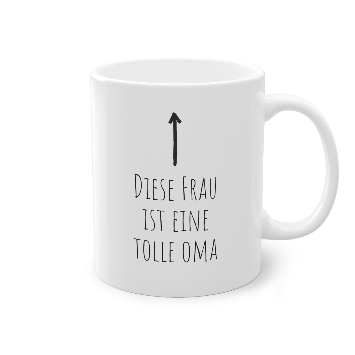 Weisse Tasse mit Pfeil "tolle Oma"