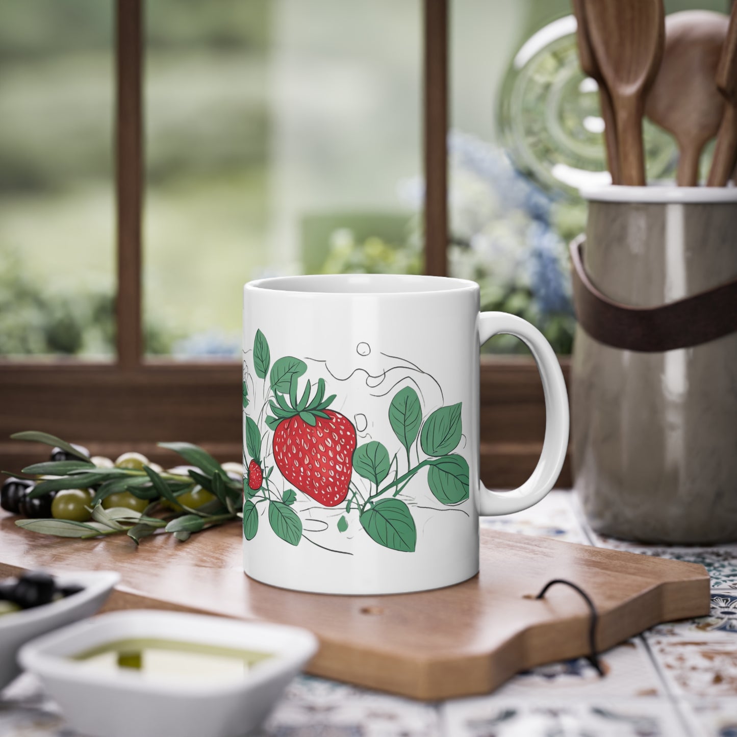 Weisse Tasse "Erdbeeren"