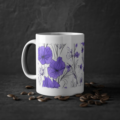 Weisse Tasse lila Blumen