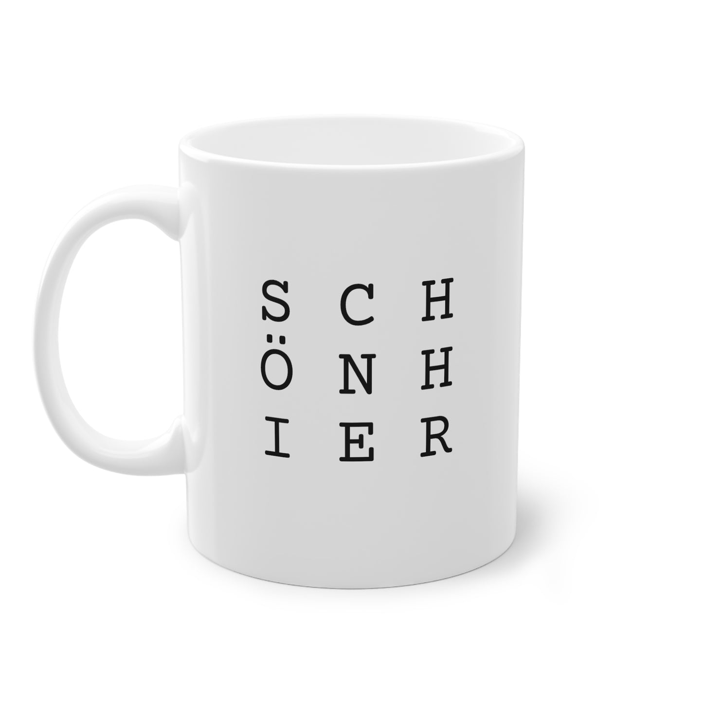 Weisse Design Tasse "Schön hier"