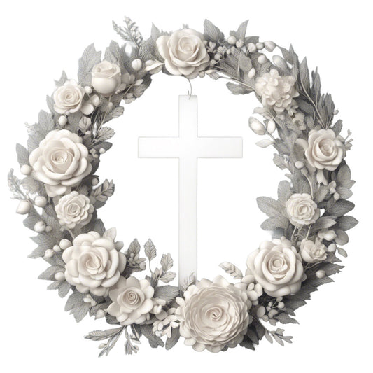 Blumenkranz mit Kreuz - Bild zum Download
