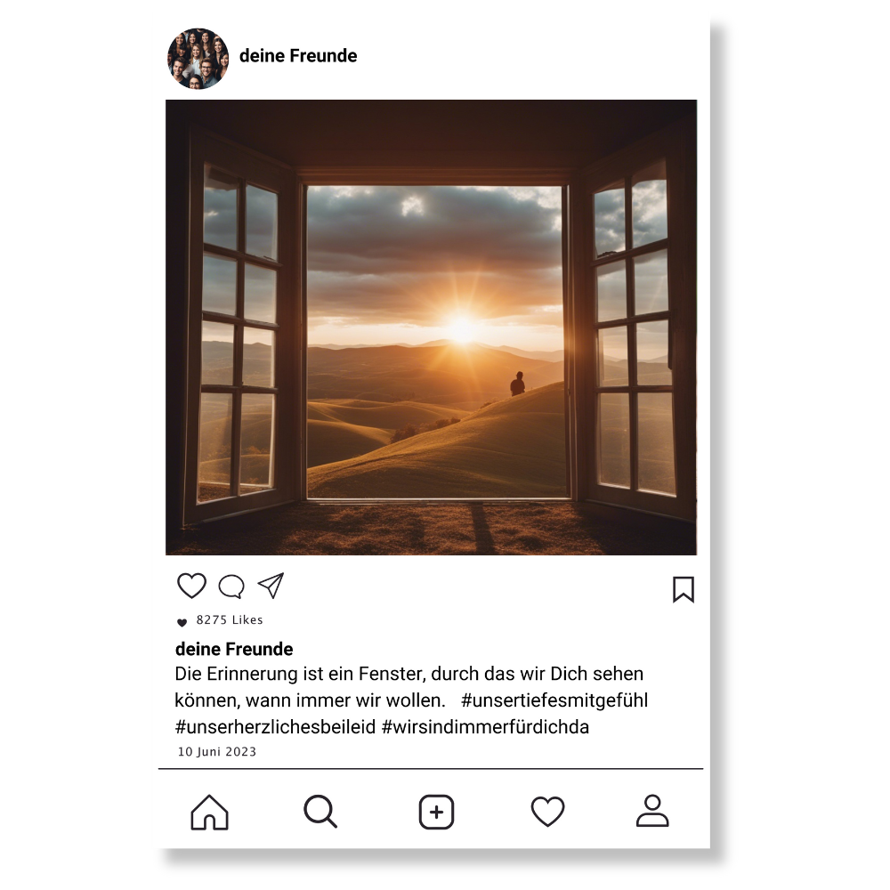 Social Media Post Acrylglas Beileidsbekundung personalisierbar mit Foto & Text