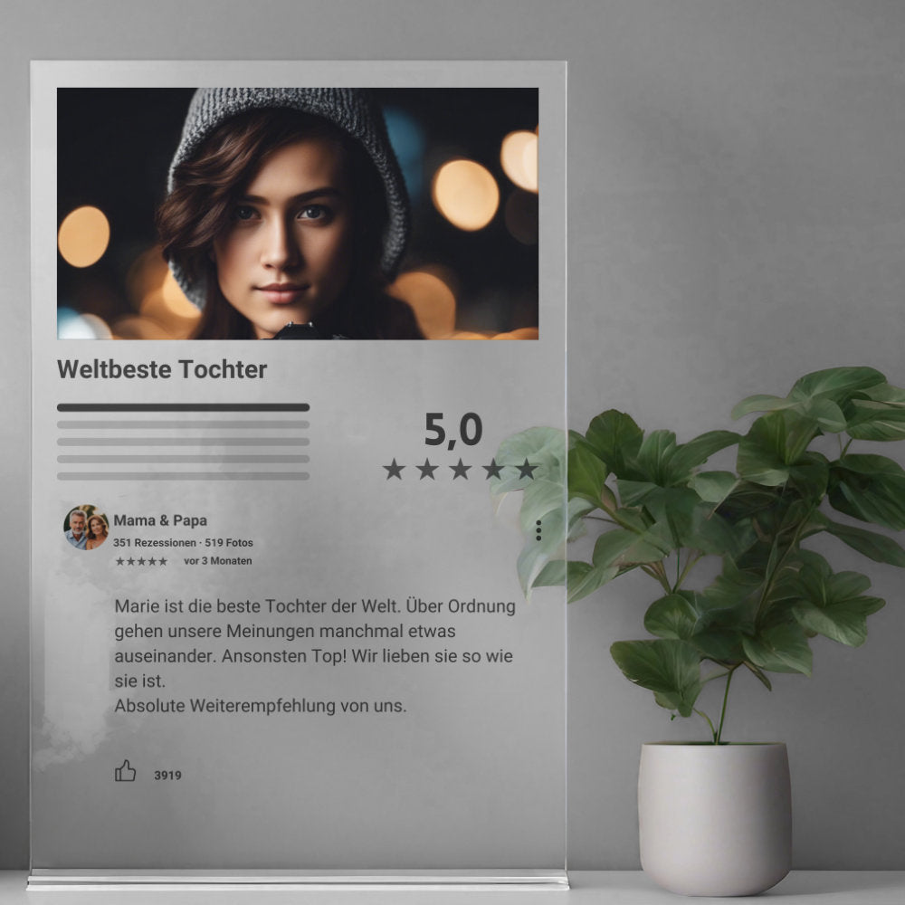 Internet Bewertung  Acrylglas für Sohn / Tochter personalisierbar mit Foto & Text