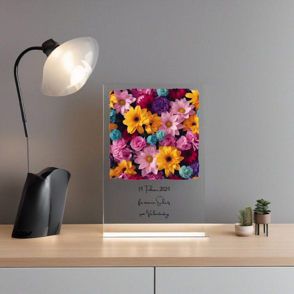 Blumenmeer farbig im Rahmen auf Acryl personalisierbar