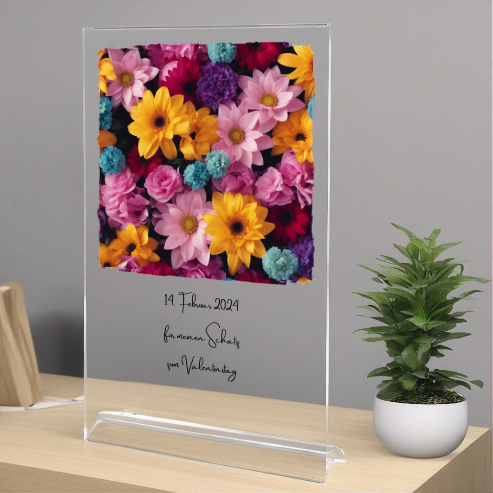 Blumenmeer farbig im Rahmen auf Acryl personalisierbar