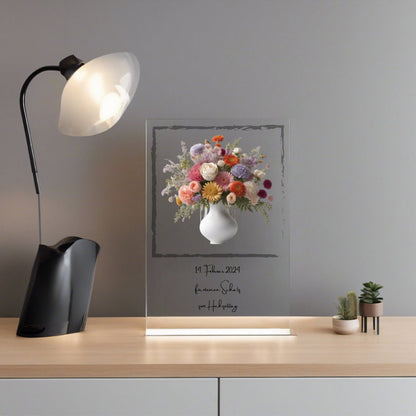 Blumenstrauß in Vase mit Rahmen auf Acryl personalisierbar