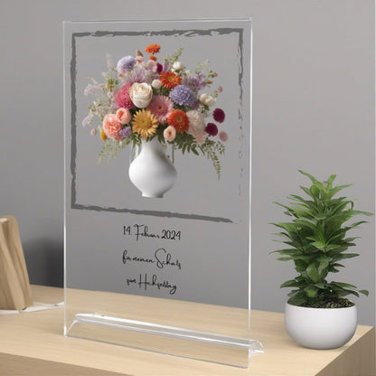 Blumenstrauß in Vase mit Rahmen auf Acryl personalisierbar