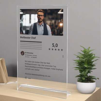 Internet Bewertung  Acrylglas für Deinen Chef personalisierbar mit Foto & Text