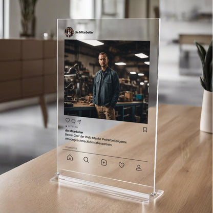 Social Media Post Acrylglas für Euren Chef personalisierbar mit Foto & Text