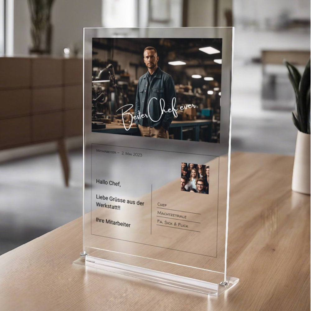 Postkarte Acrylglas an den Chef personalisierbar mit Foto & Text