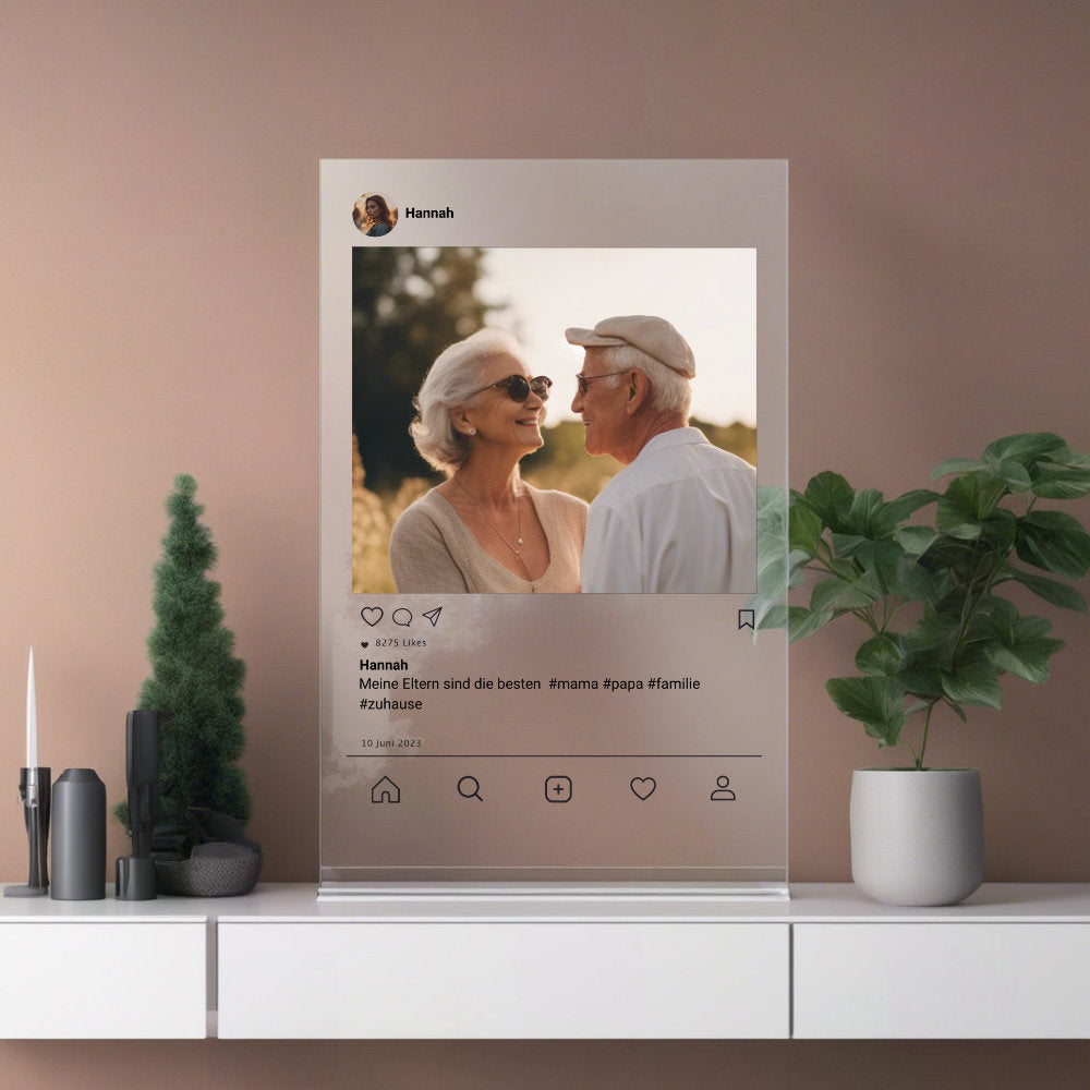 Social Media Post Acrylglas für Deine Eltern personalisierbar mit Foto & Text