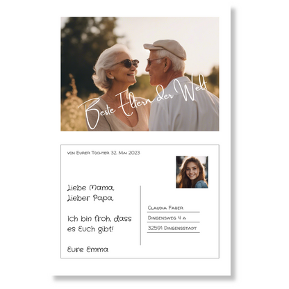 Postkarte Acrylglas an Eltern personalisierbar mit Foto & Text